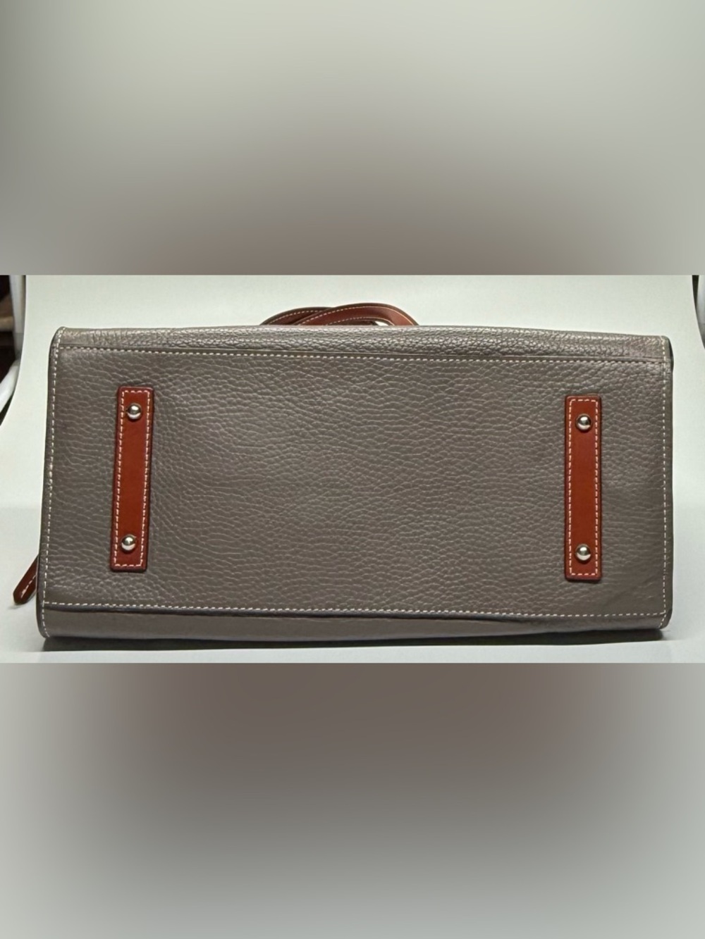 Dooney & Bourke Pebbled Leather Tote Gray Brown Tassel Shoulder Bag Large - Picture 11 of 13